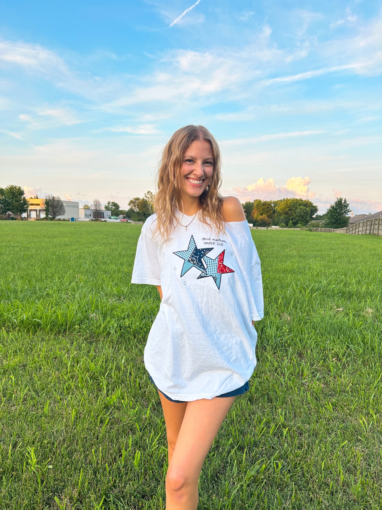 Star Patchwork tee (white)