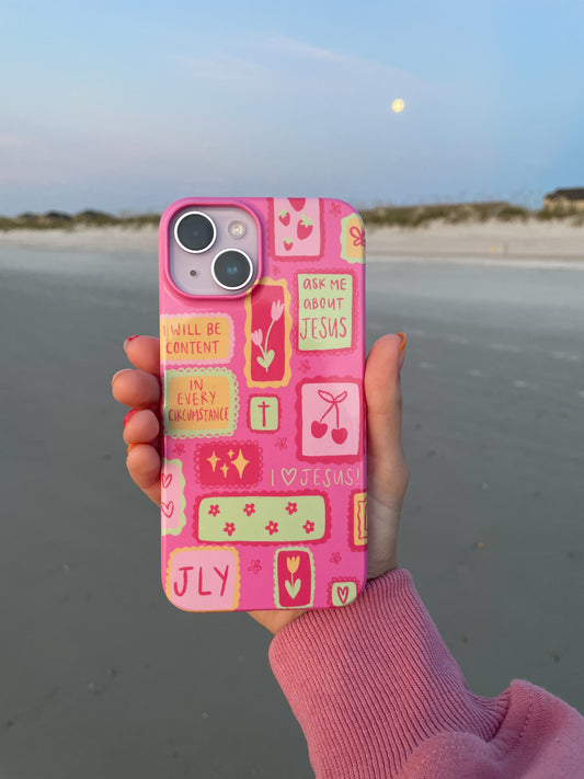 “Stamps Of Faith” pink phone case