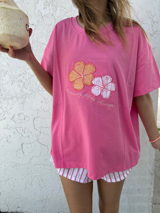 Pink Hibiscus tee