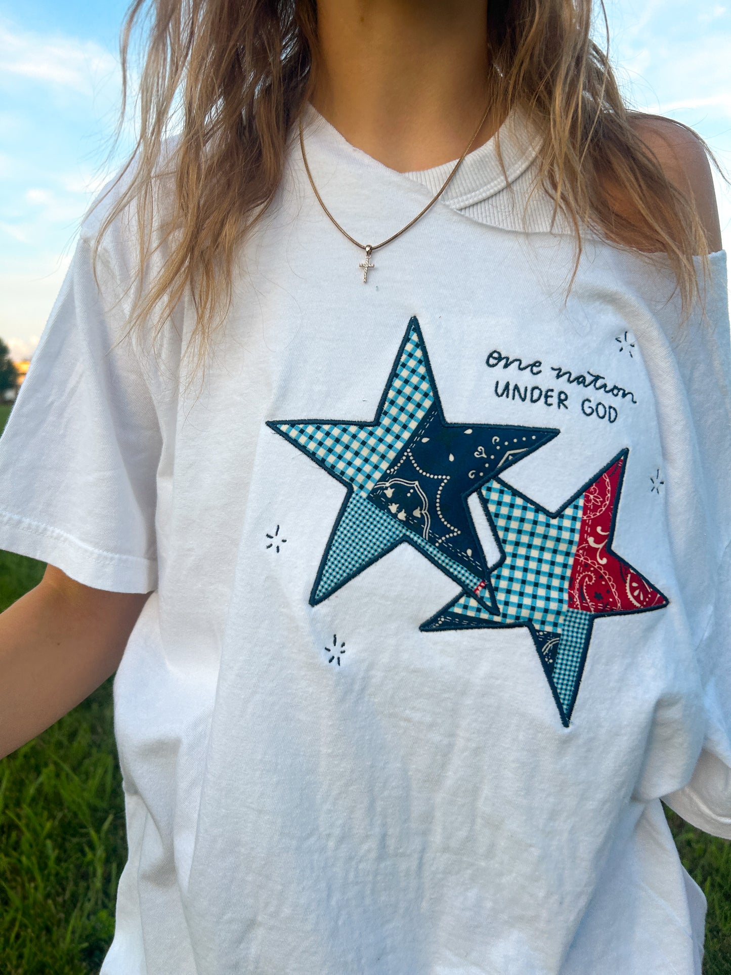 Star Patchwork tee (white)