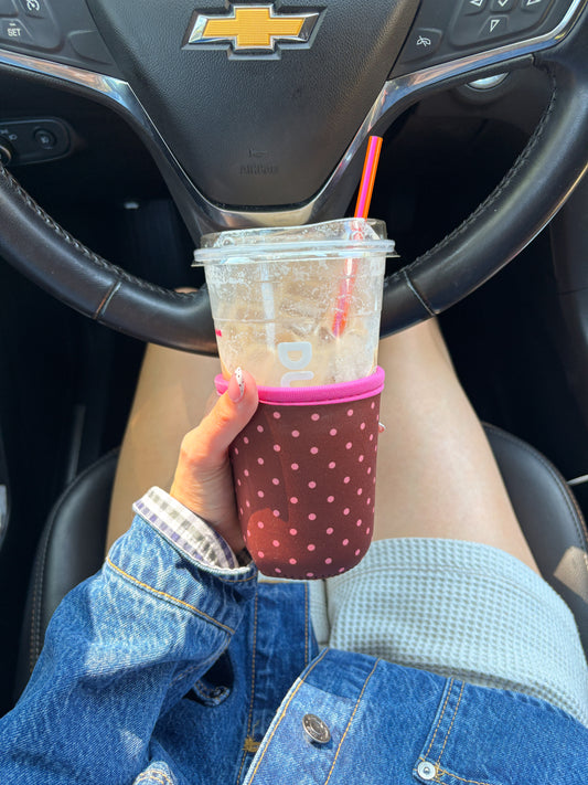 Pink & Brown Dot coozie