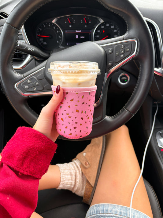 Pink Fall Leaves coozie