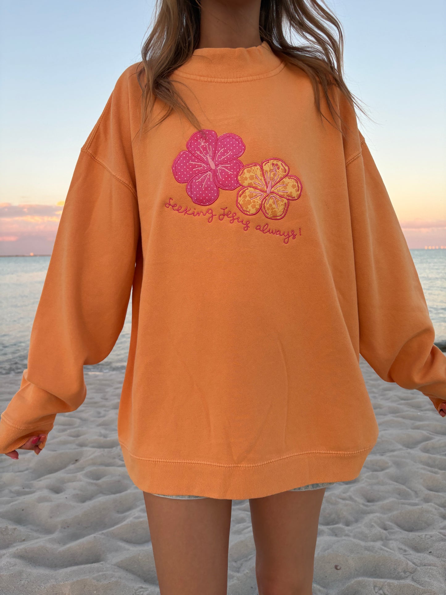 Orange Hibiscus mockneck