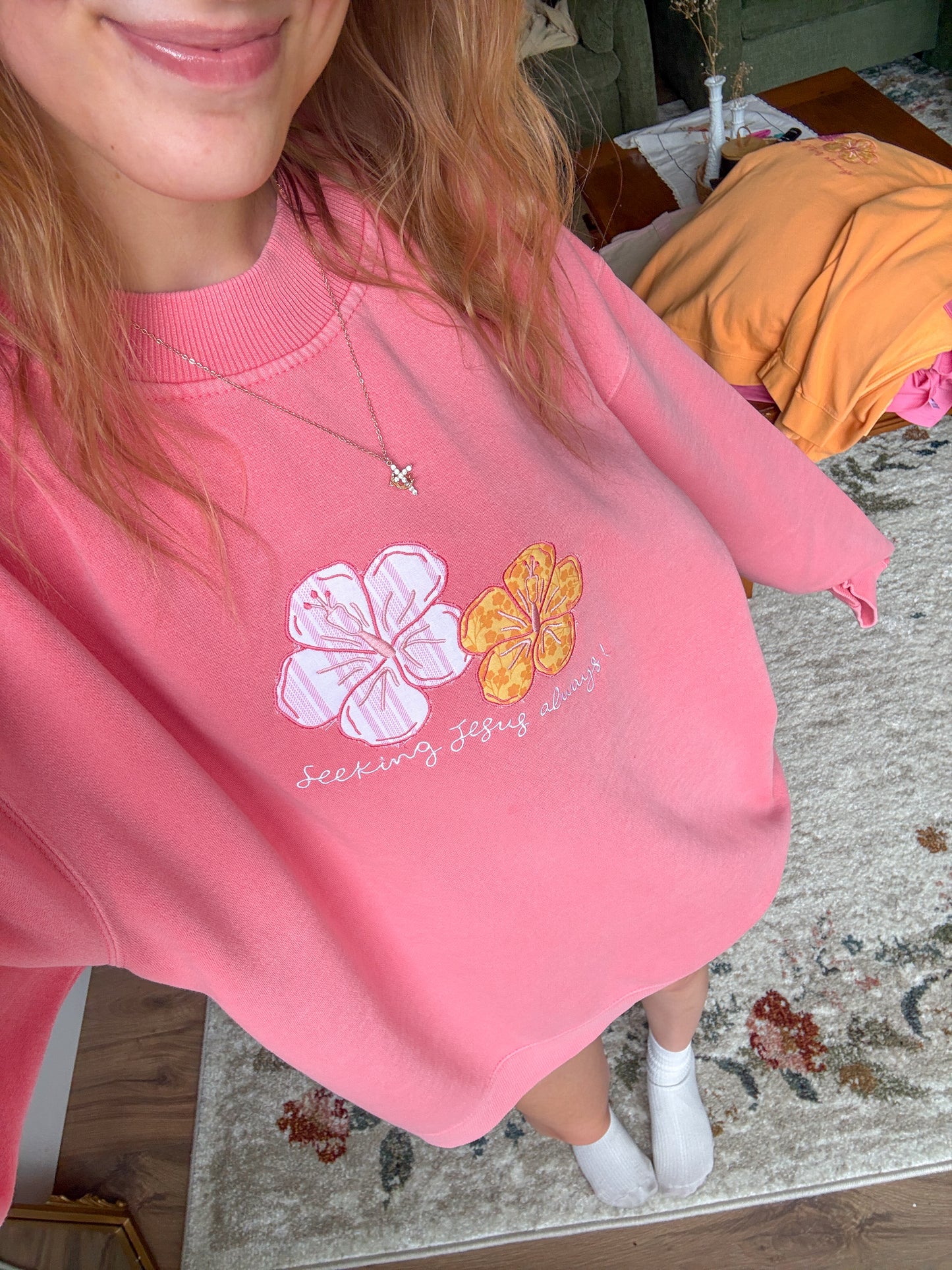 Pink Hibiscus mockneck