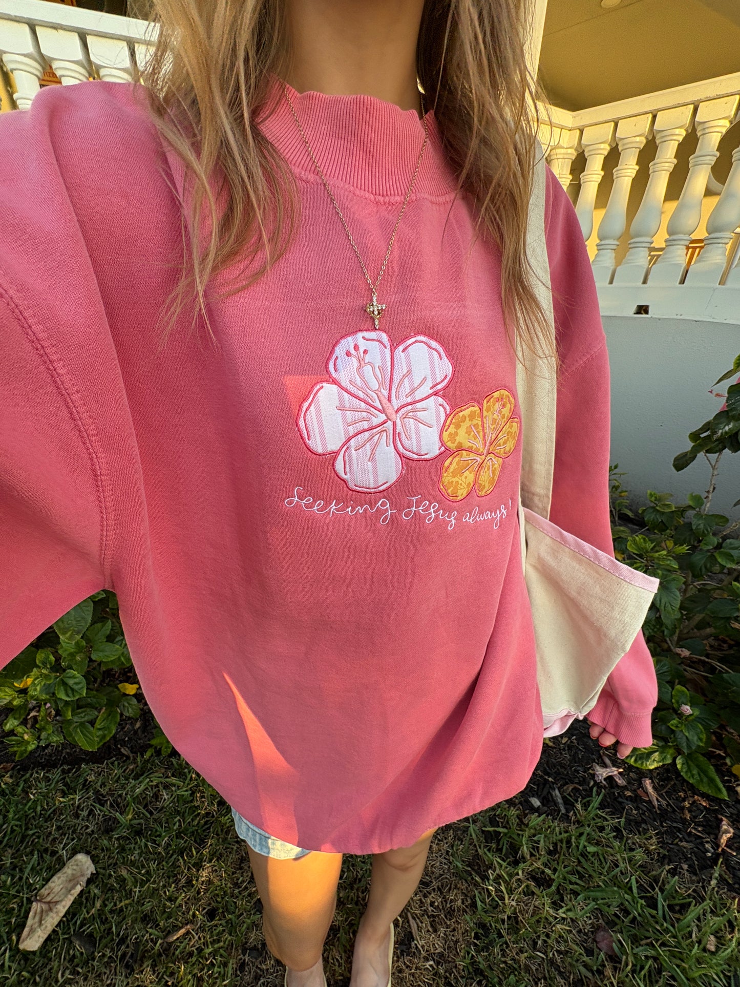 Pink Hibiscus mockneck
