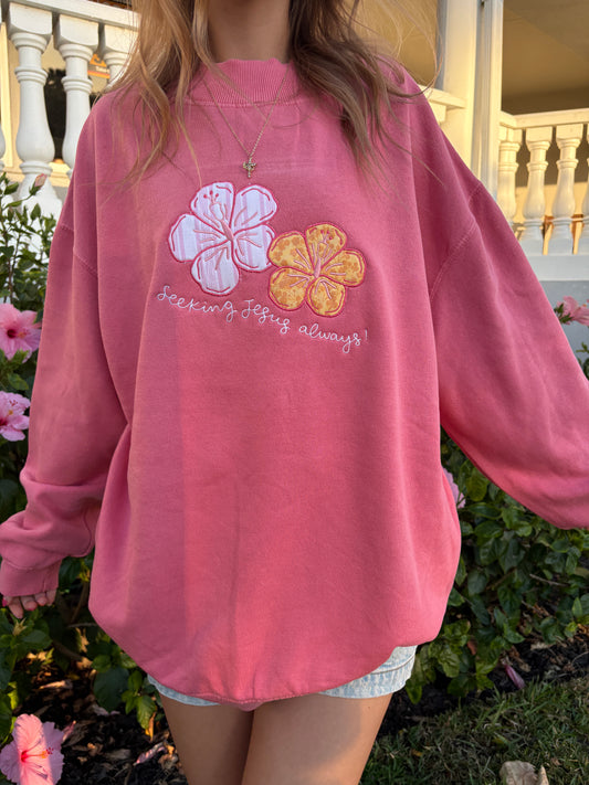 Pink Hibiscus mockneck