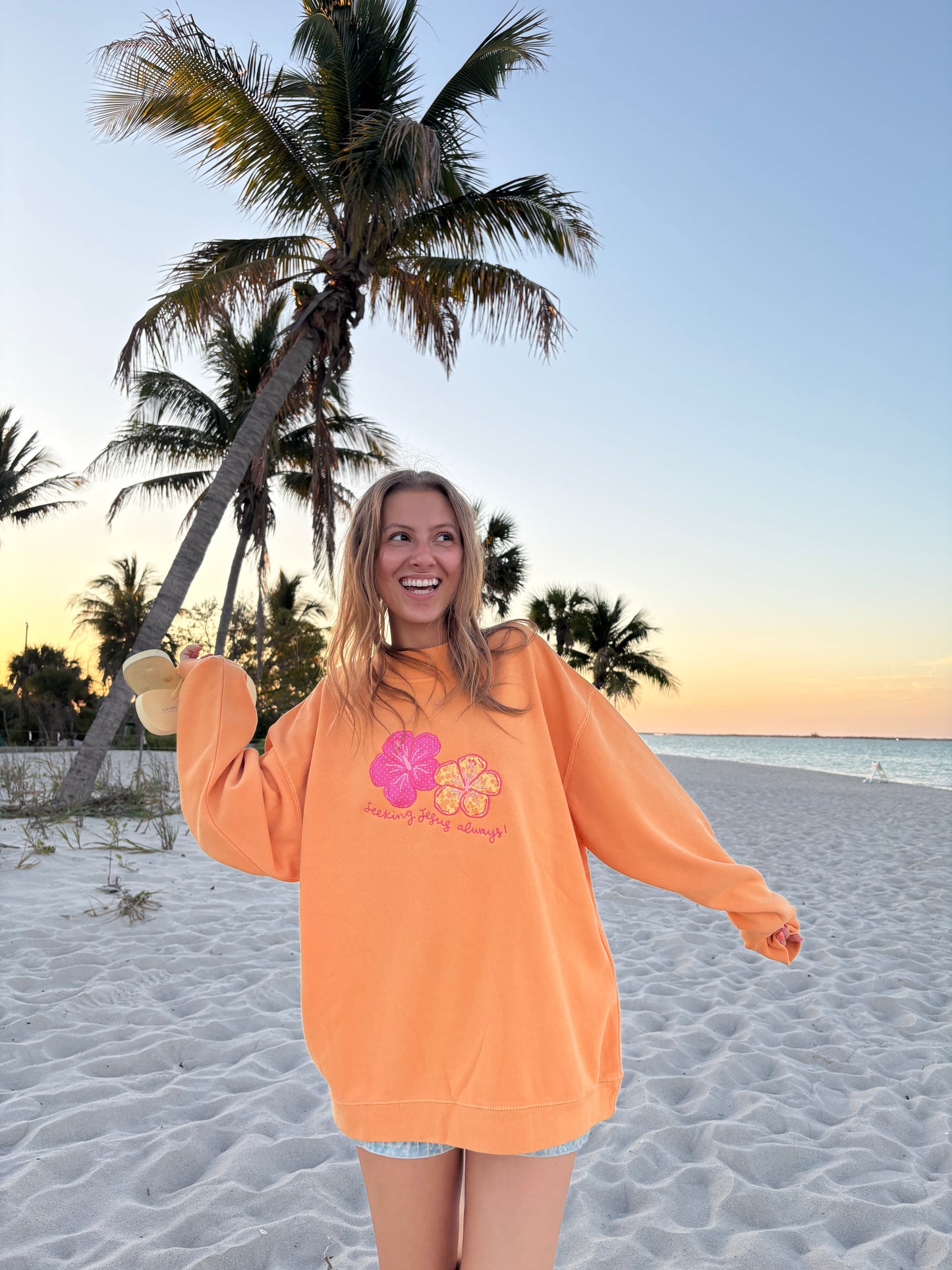 Orange Hibiscus mockneck