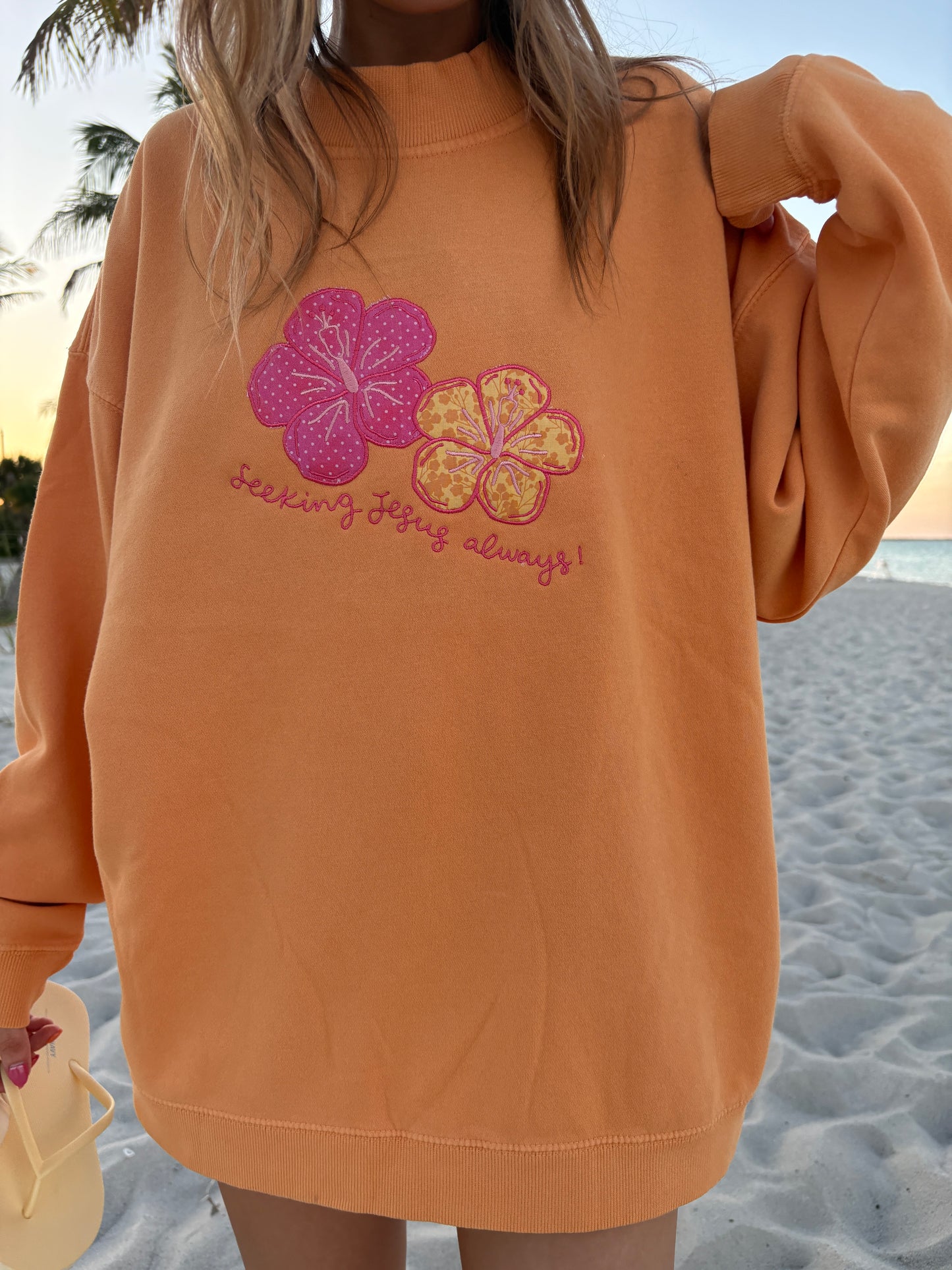 Orange Hibiscus mockneck