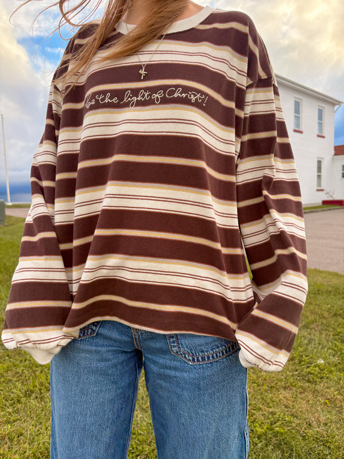 Brown striped crew
